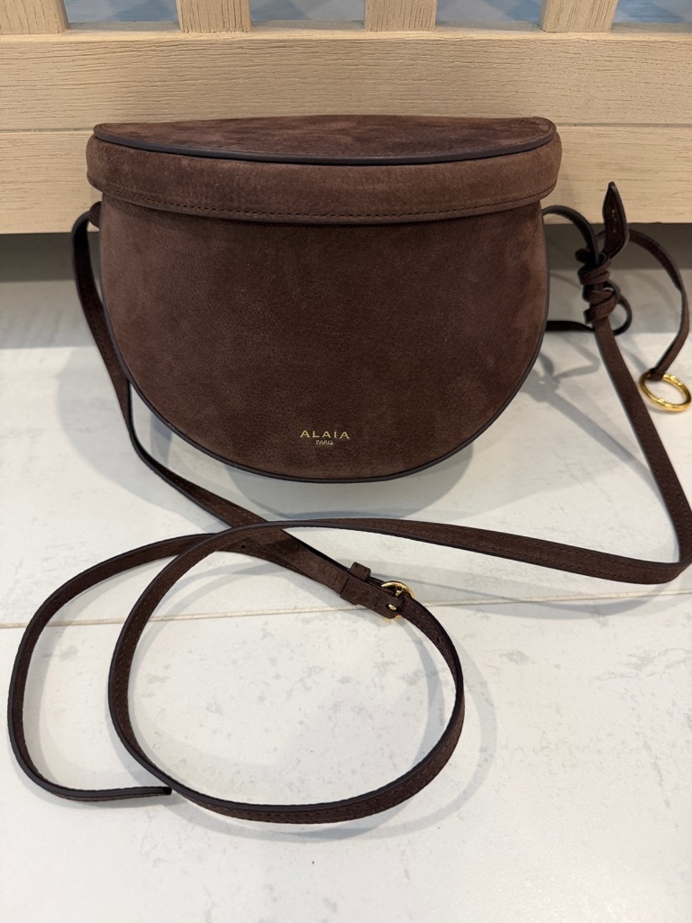 ALAÏA Brown Suede Half-Moon Crossbody Bag